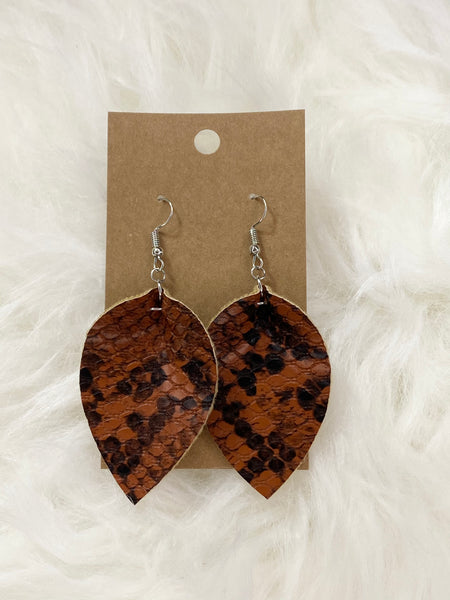 Pinched Brown and Black Snake Pattern Earrings