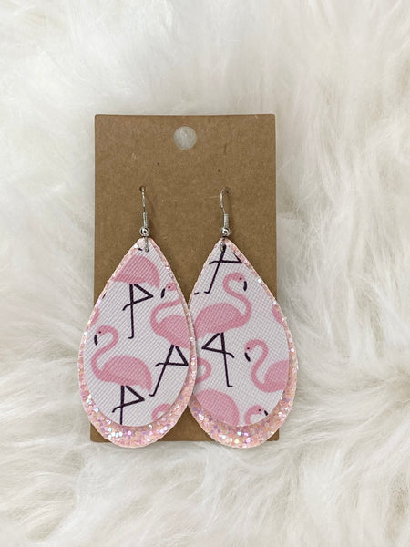 Pink Flamingo on Pink Glitter Earrings
