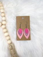Pink 3 Layer Faux Leather Earrings with Hypoallergenic hooks